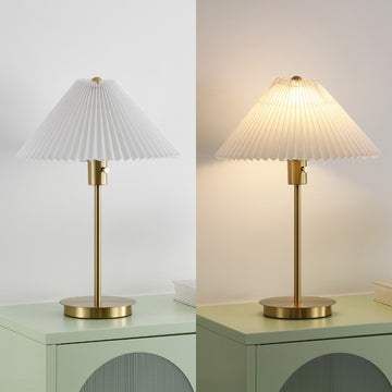 Freida 21.25" Modern Glam Metal Column LED Table Lamp with USB Charging Port and Pleated Shade - JONATHAN Y